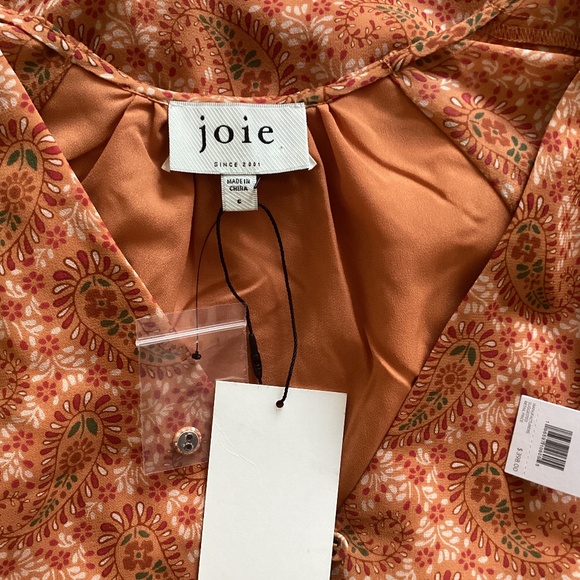 Joie 100% Silk Bree Mini Dress in Orange Caramel Multi Long Sleeve Self Belt - Picture 16 of 16